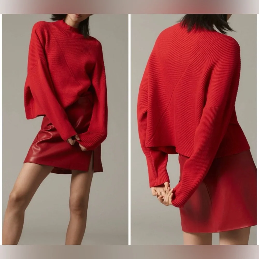 NWT Anthropologie Maeve Meredith Mock-Neck Sweater - red - small